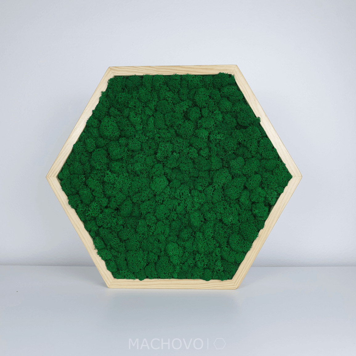 Machový obraz – šesťuholník borovica, svetlý mach 40 cm