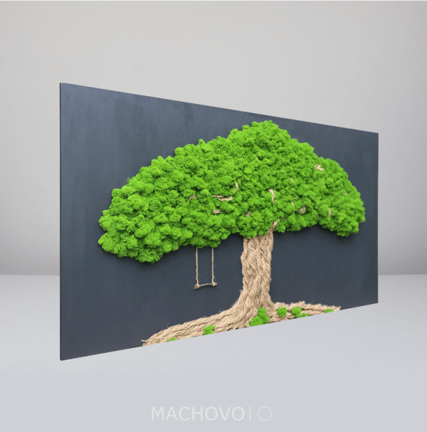 Machový strom s húpačkou bez rámu, antracit + svetlý lišajník