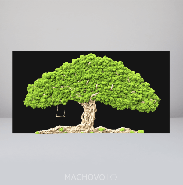Machový strom s húpačkou bez rámu, čierny + svetlý lišajník