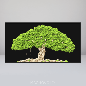 Machový strom s húpačkou a rámom, čierny + svetlý lišajník