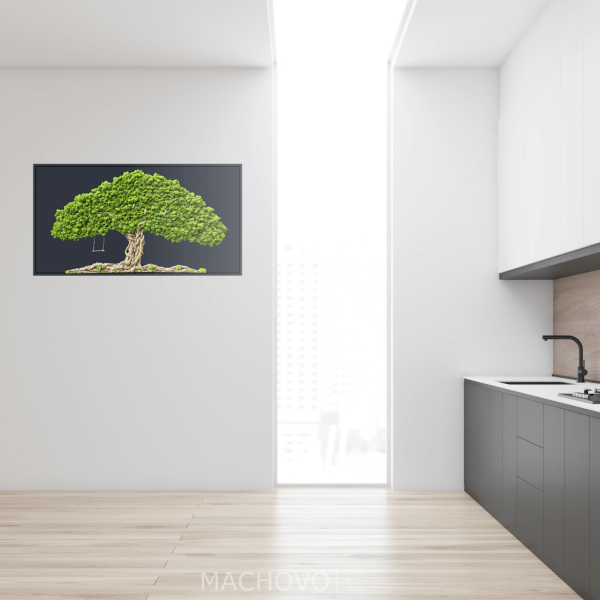 Machový strom s húpačkou a rámom, antracit + svetlý lišajník